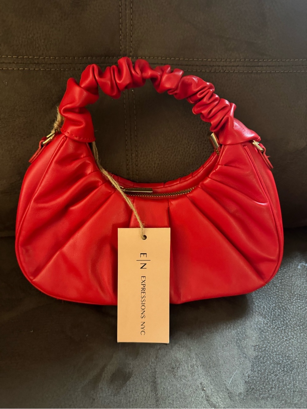 Expressions Red Ruched-Top Shoulder Bag